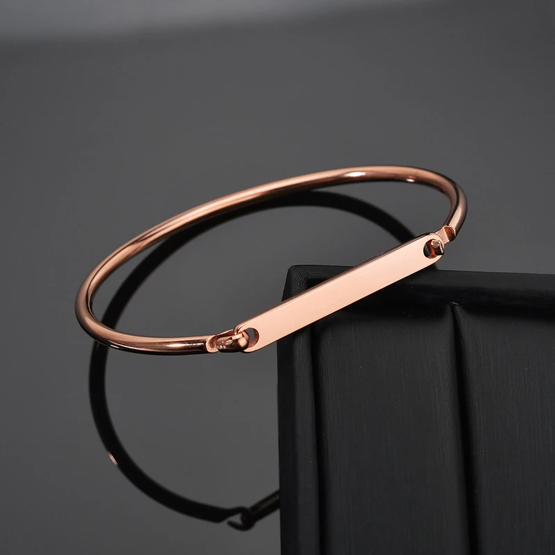 Auxauxme Engrave Text Logo Bangle Stainless Steel Women Men Personalized Laser Engraved Name Date  Closed Bracelet Jewelry Gifts - Image 4