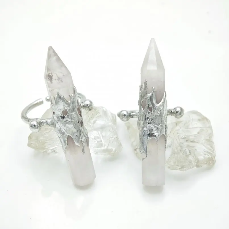 10Pcs Soldered Hexagon Pillar Point Hexagonal Prisms Ring Crystal Handmade Adjustable Jewelry Special Gift For Women