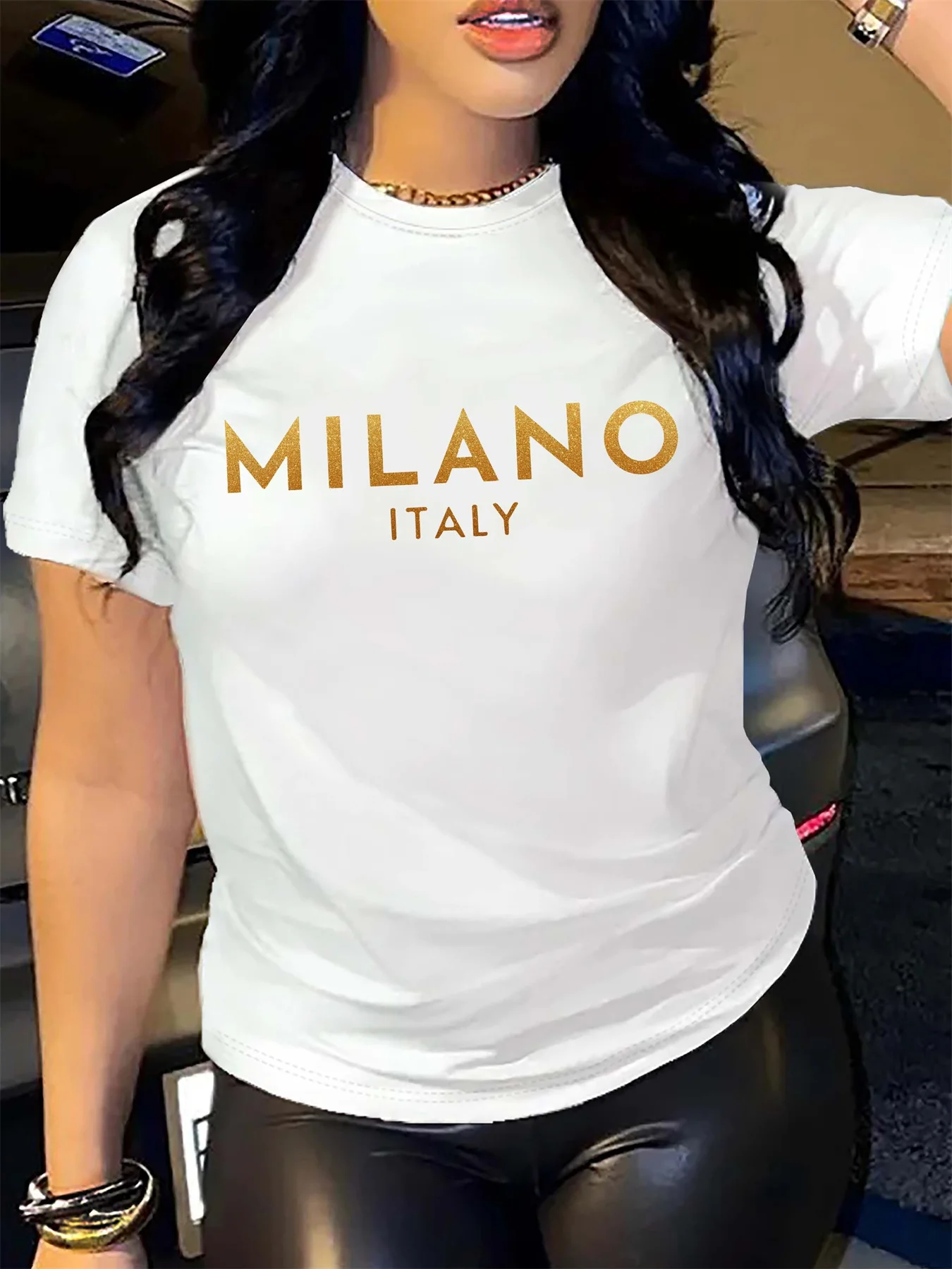 

Summer women's MILANO ITALIA letter print fashionable casual sports loose round neck short sleeved T-shirt top