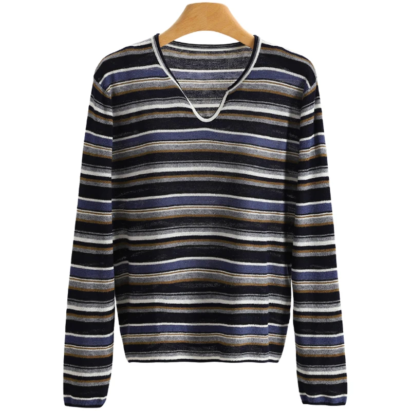 مريحة V-Ne تريكو المرأة فضفاضة تناسب سترة علوية مزيج الصوف مخطط تصميم عادية تنوعا الخريف Faion #5