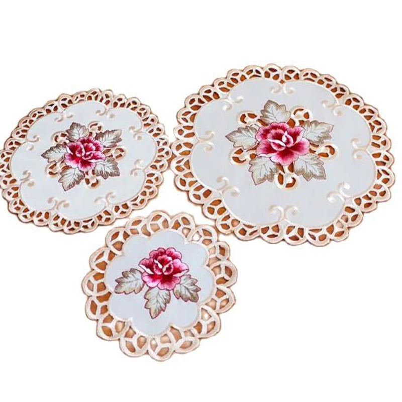 

NEW Rose flowers place table mat cloth embroidery coaster wedding Christmas placemat kitchen Table decoration and accessories