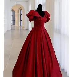 Simple Luxury Prom Dress Wine Red Classic V-neck Evening Dresses Elegant A Line Floor-length Vestido De Noche Customized