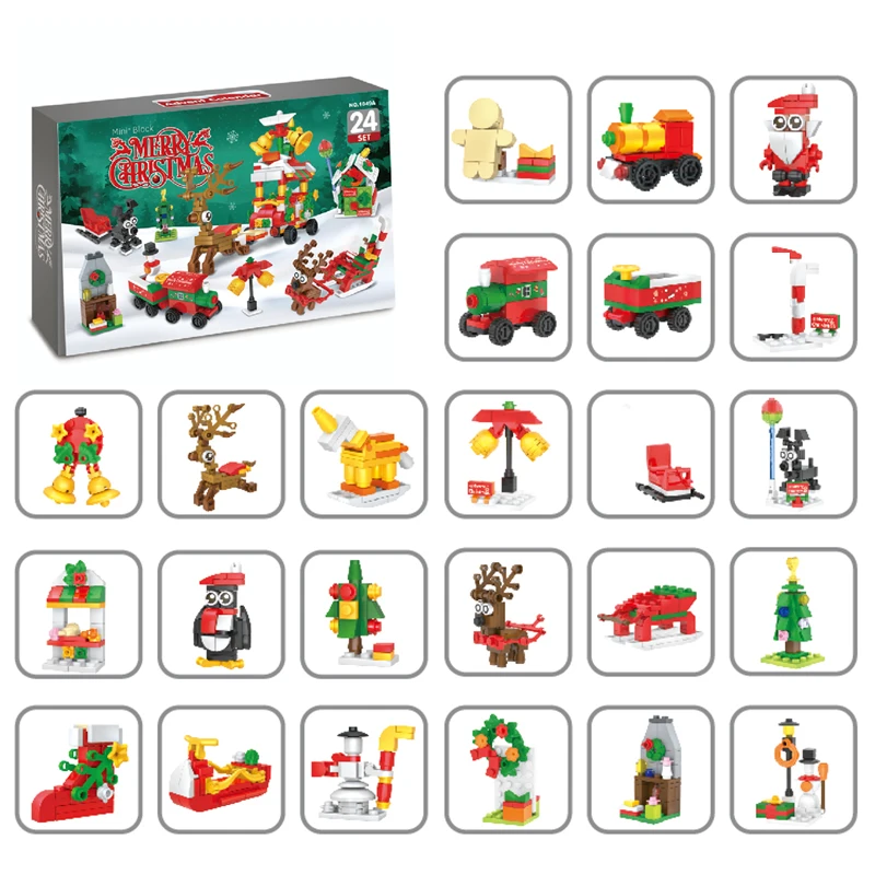 24IN1 Natale Alce Cervo Babbo Natale Building Blocks Snow House Natale Calendario dell'Avvento Mattoni Regalo Bambini 6 anni e superiori