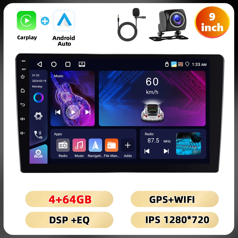 Podofo 4 + 64G 7 ''/9''/10.1 '''Autoradio Universele Android Multimedia Speler Wifi Gps Navigatie Carplay Android Auto Dsp Auto Audio