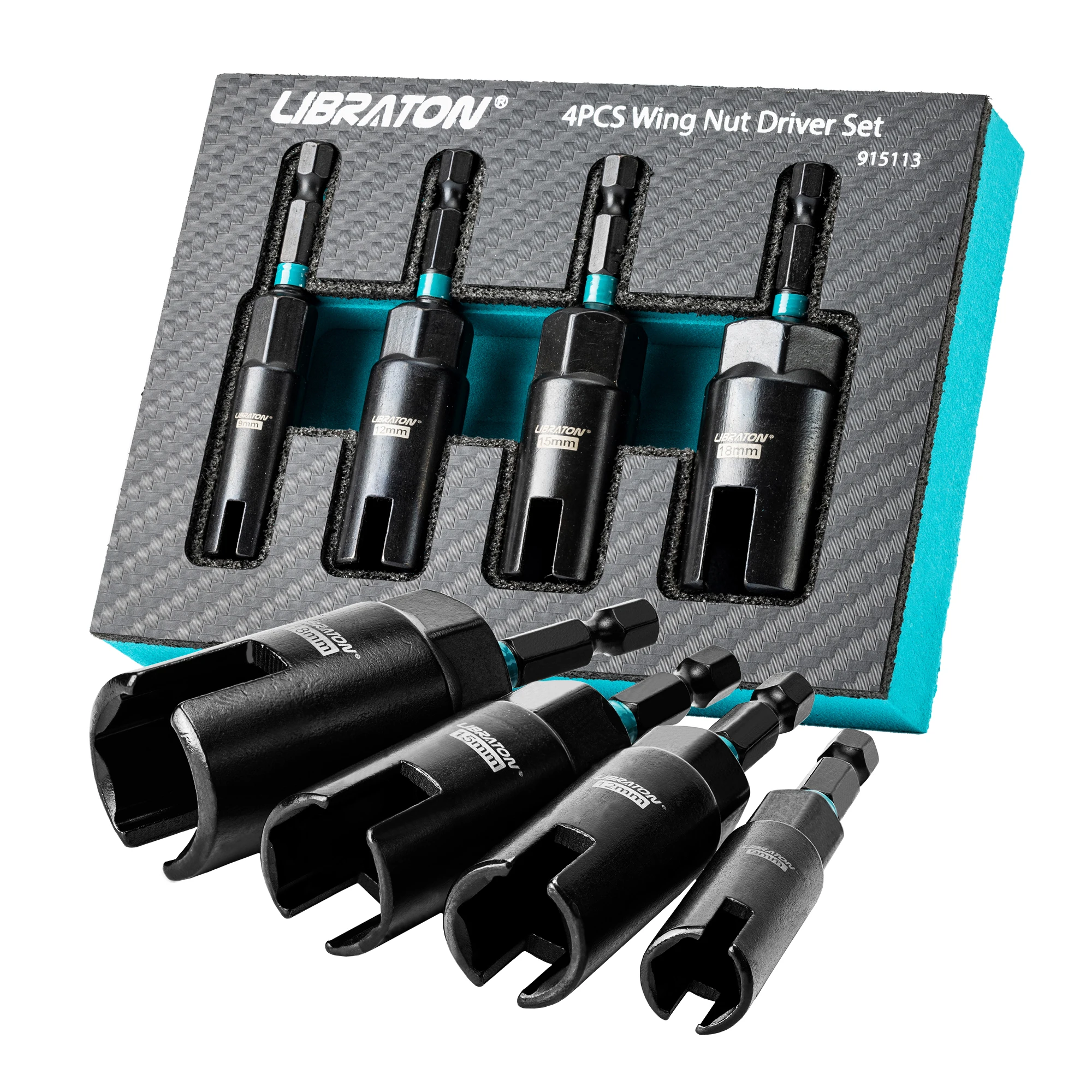 Libraton 4PCS Wing Nut Driver Bit 1/4” Hex Shank Wing Nut Driver Set Nut Driver Set for Hook Bolt Installation Wire Twisting