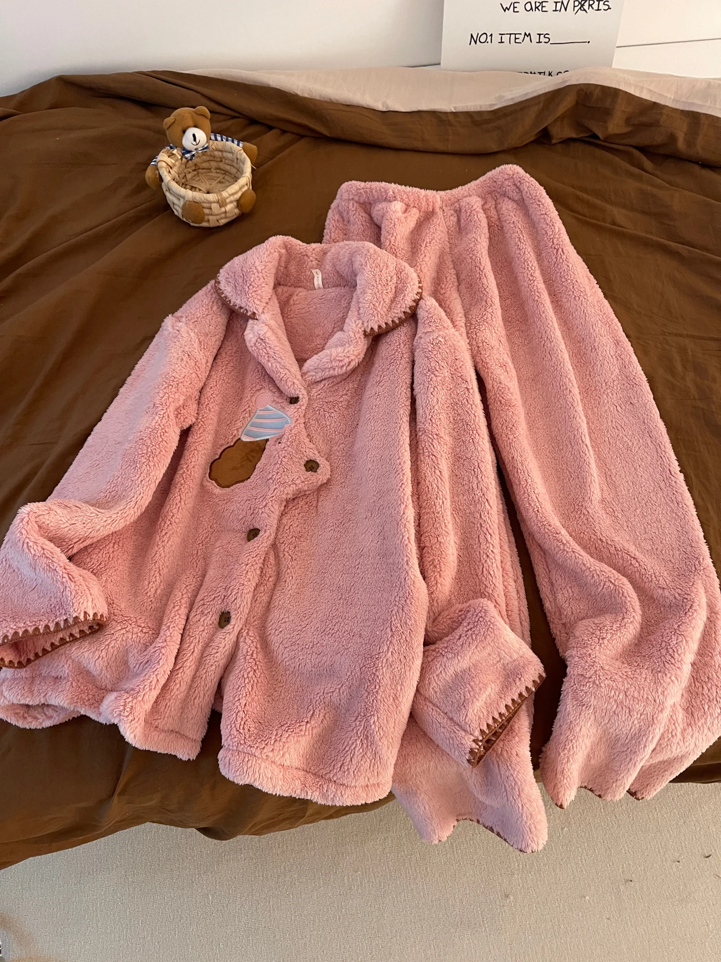 

Комплект домашней одежды Thiened Coral Fce для женщин: осенне-зимний, длинный, розовый, с принтом собаки, удобный домашний костюм