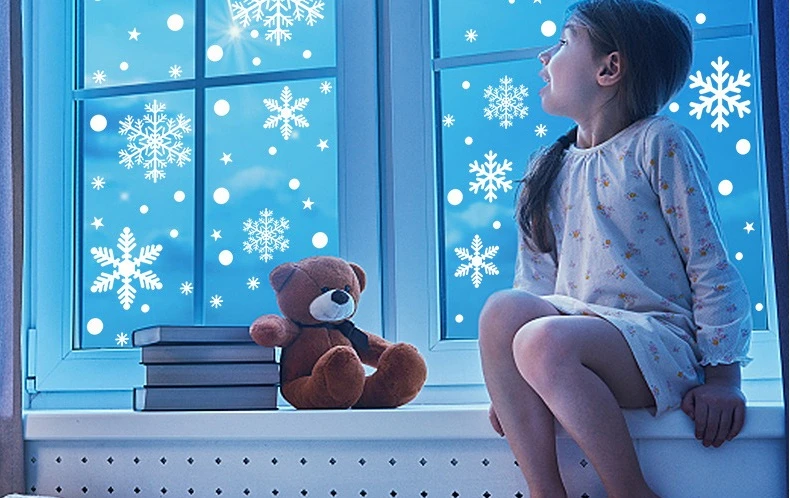 114 Teile/satz Weihnachten Schneeflocke Aufkleber Dekoration Set, Weiße Weihnachten Thema Aufkleber, Winter Schneeflocke Party Aufkleber – Detail 2