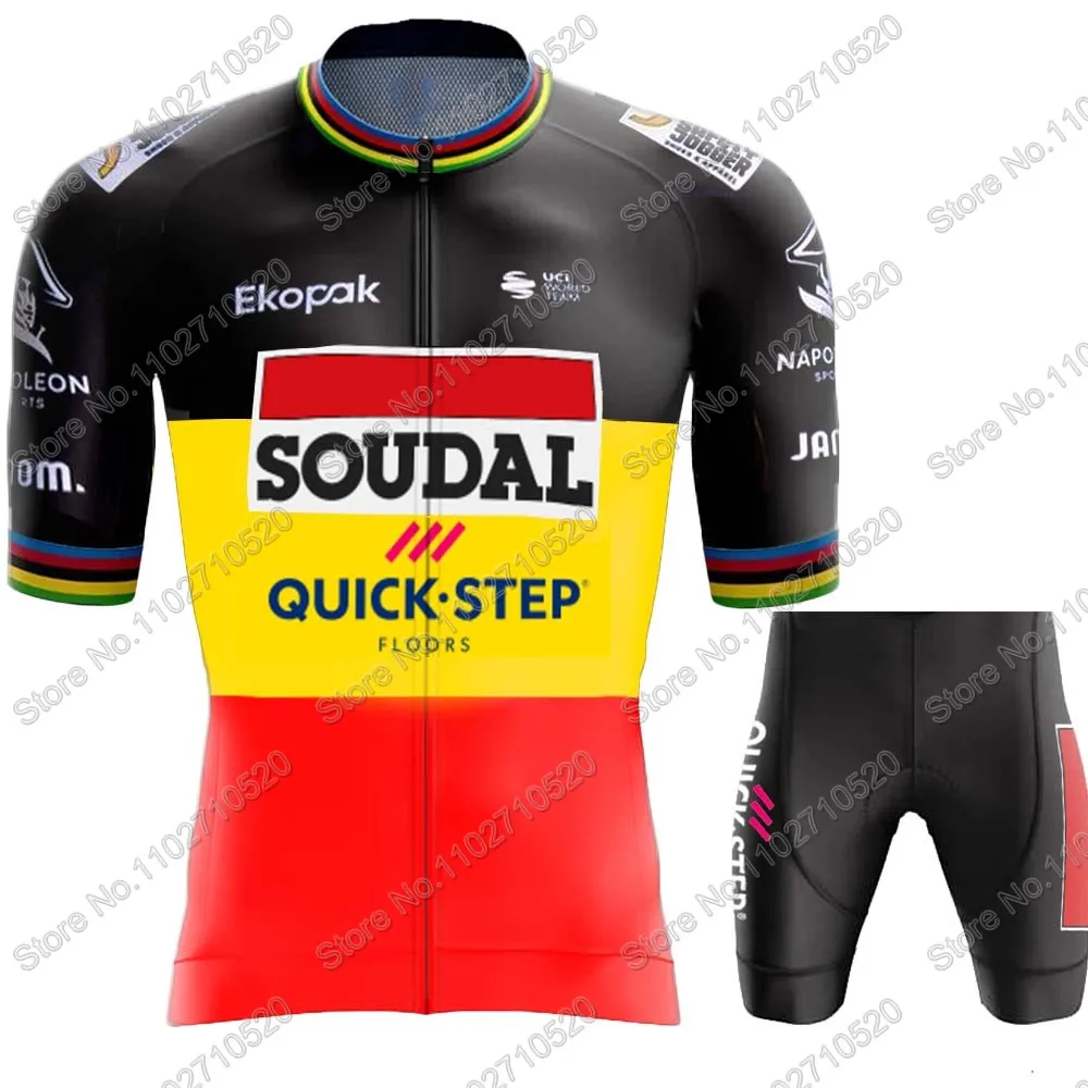 Soudal-Conjunto de ropa de ciclismo del equipo Quick Step de Bélgica, camiseta de ciclismo, pantalones cortos con pechera, 2024