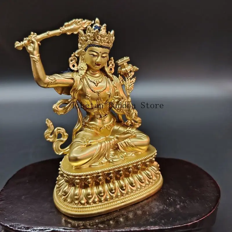 Gilt painted face pure copper two arms Manjushri Bodhisattva holding sword Manjushri bronze statue Tibetan Tantra Buddhist hall