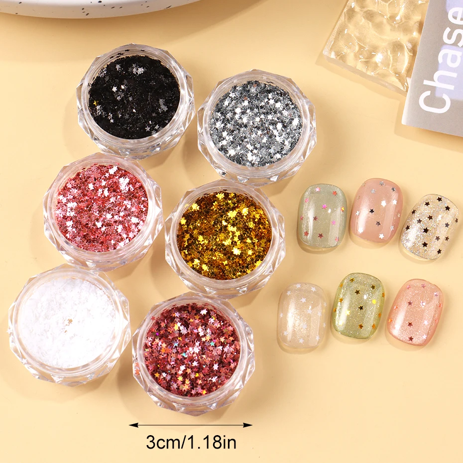 6 個 Y2K タイニー スター ネイル アート フレーク ゴールデン シルバー ピンク スモール ミニ ペンタグラム ネイル シーキュン ホログラフィック グリッター デザイン デコレーション