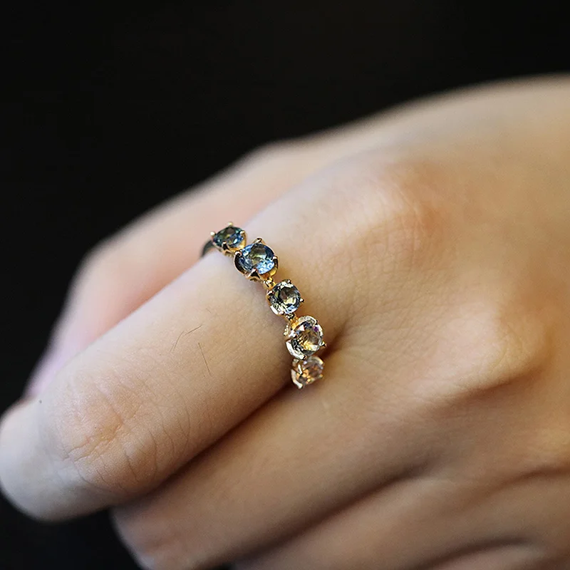 LAMOON Natural Lundon Blue Topaz Ring For Women Gemstone Gardient Blue Rings 925 Sterling Silver Gold Vermeil Wedding Ring RI106