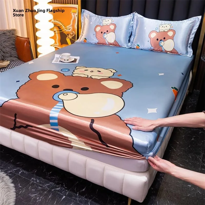 

Ice Silk Bed Canopy Single Piece Summer Mattress Protector Cool Mat Style Bed Sheet Cover Three Piece Set Bedding Accessories