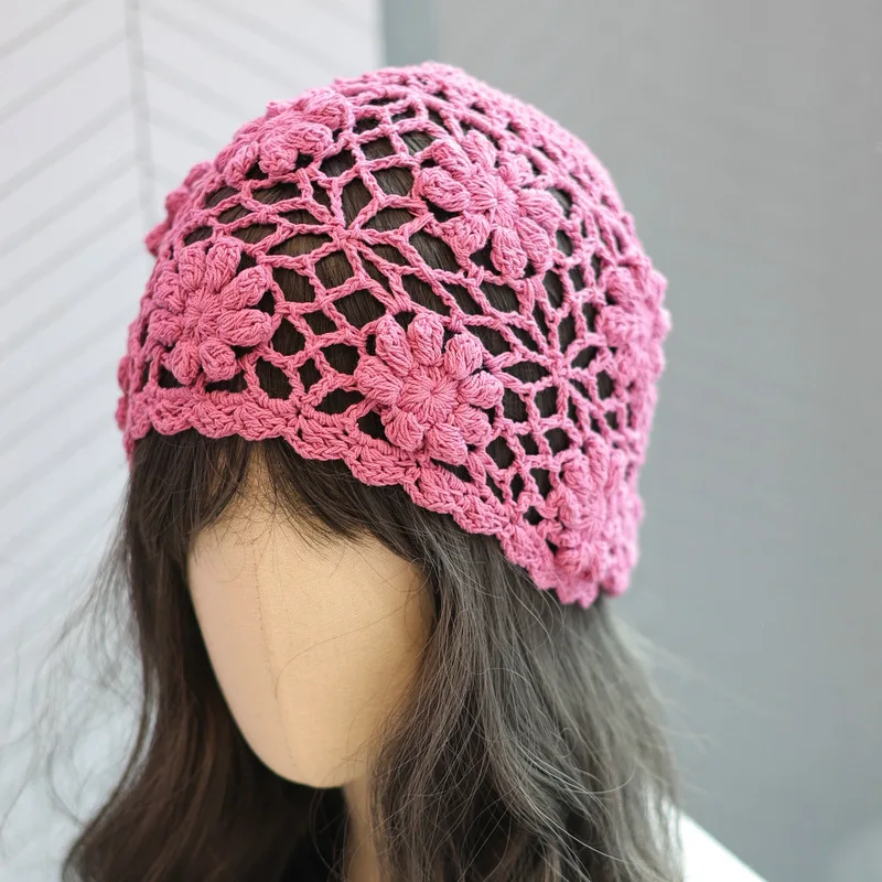 Japanese Mori Hollow Hand Hook 3D Flower Bald Hat Retro Sweet Ins