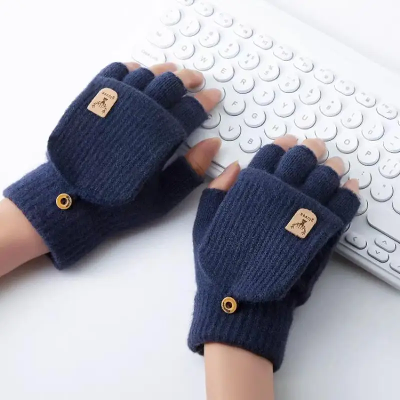 

Flip Gloves Winter Knitted Student Writing Warm Half Finger Thicken Warm Touch Screen Glove Windproof Knitted Fingerless Gloves