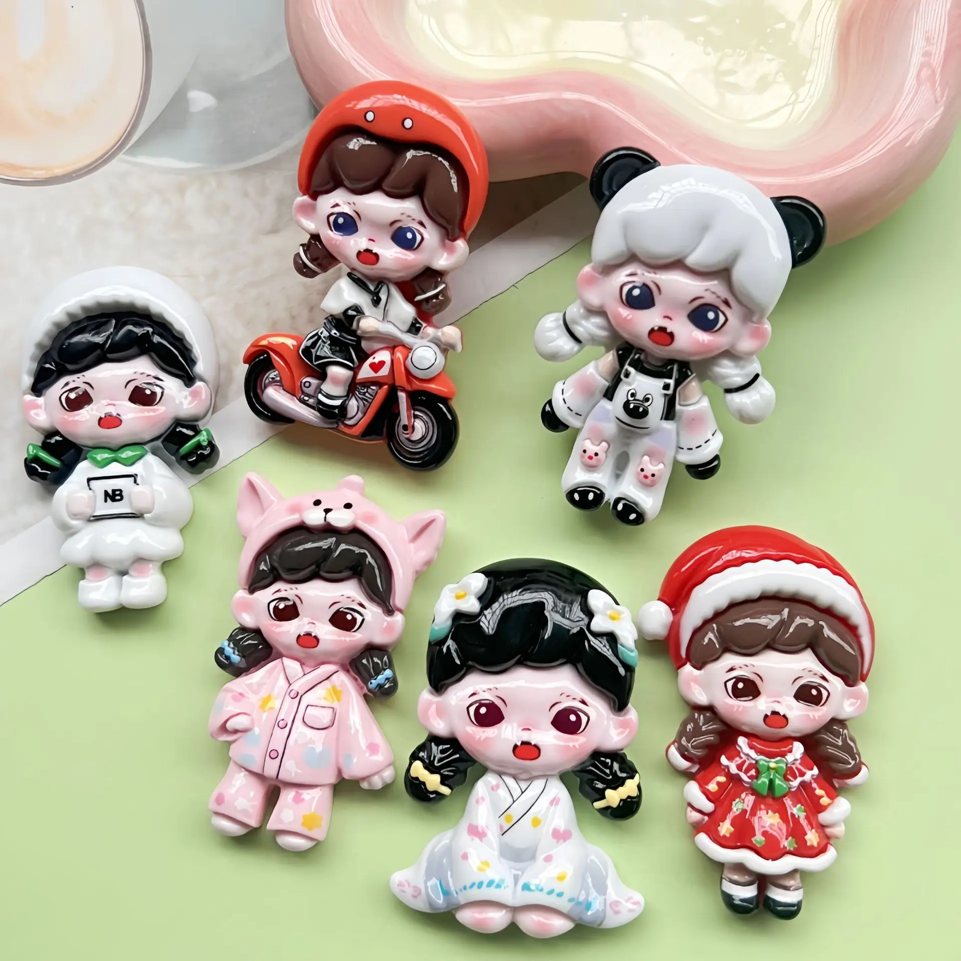 2 Stuks Schattig Meisje Cartoon Hars Flakback Handgemaakte Hars Accessoires Ambachten Materialen Scrapbooking Versieringen