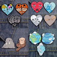 Heart Skull Butt Enamel Pin Set Underwater Animal Teeth Punk Halloween Whale Hippo Dolphin Apple Kiwi Pear Fruit Lapel Jewelry