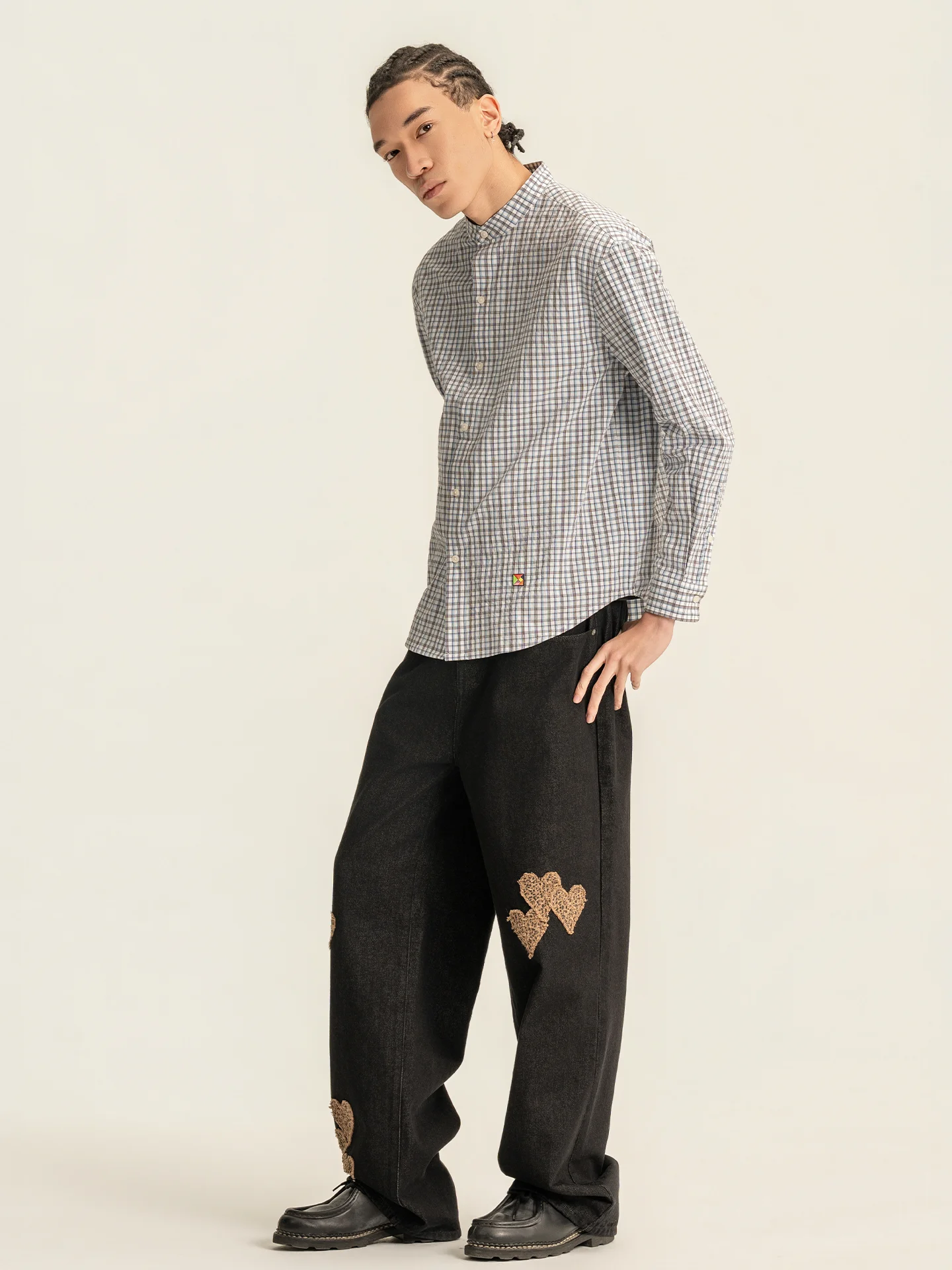 

Randomevent Long Sve irt Henry Collar Soft Cotton Polyester Blend Breathable Wrinkle Resistant Plaid Pattern Men's Faion