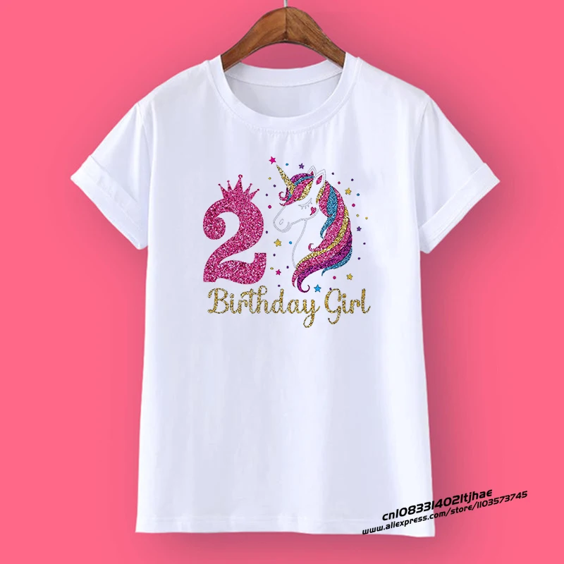 Unicorn Birthday Shirt 1-12 Birthday T-Shirt  Wild Tee Girls Party T Shirt Unicorn Theme Clothes Kids Gifts  Fashion Tops Tshirt