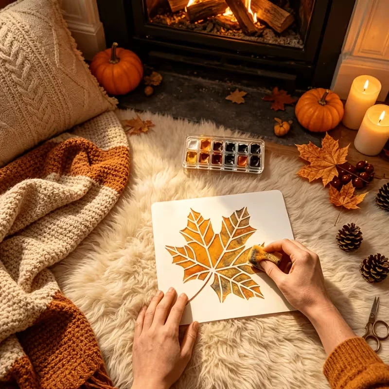 4Pcs Maple Leaf Stencils for Painting 5.9 x 5.9 Inch Reusable Fall Leaf Templates for Wood Canvas Fabric DIY Crafts Scrapbooking