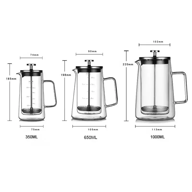 الزجاج الفرنسي الصحافة مقاومة للحرارة جدار مزدوج إبريق قهوة المنزلية تصفية تقاسم وعاء وعاء زجاجي السفر والتخييم إبريق قهوة