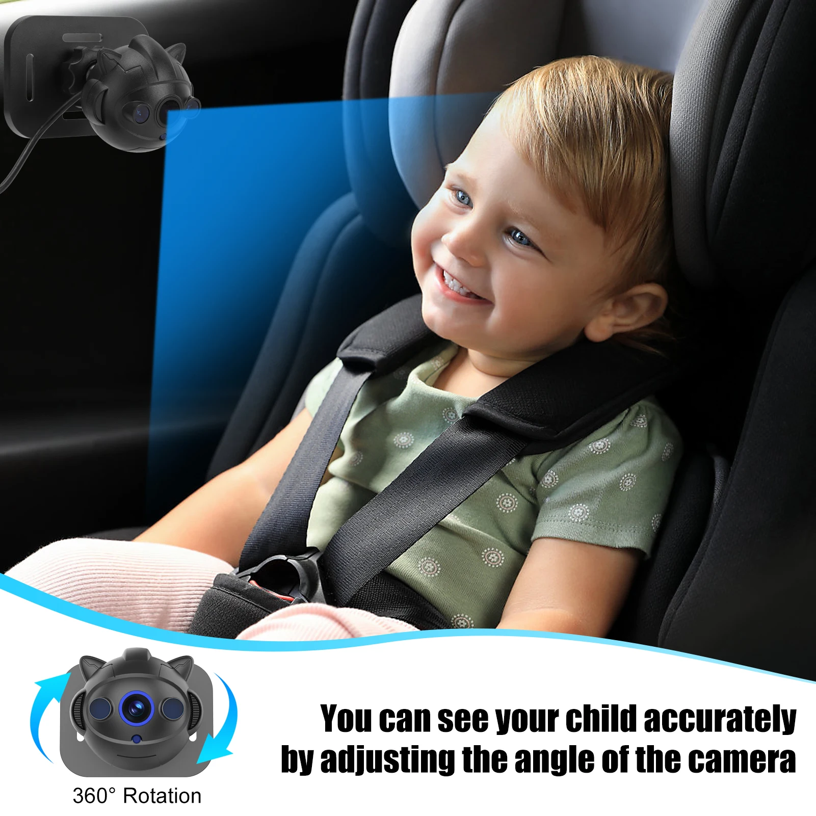 

Baby Car Camera, Dual Channel 9 Inch 1080P Baby Monitor with 2 IR Night Vision Camera and 150° Wide Viewing Angle