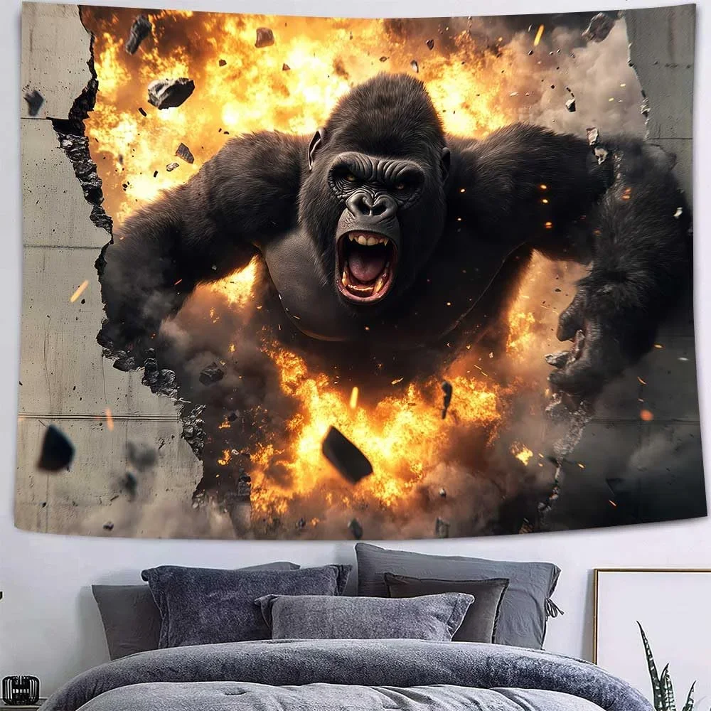 Epic Roaring Gorilla Jungle Scene Wall Tapestry Decoration for Man Cave or Gym Room Home Decor Art Print