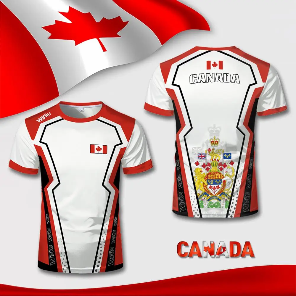 

Canada Flag Emblem Print Soccer T-shirt Outdoor Training Breathable Men's Jersey Summer Sports Casual Quick-drying O-neck Tops