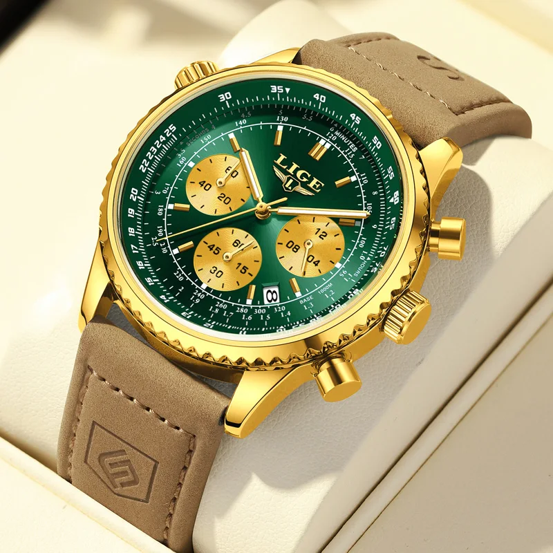 

LIGE Роскошные мужские часы Водонепроницаемые светящиеся календари Хронограф Спортивные мужские наручные часы Кожаные мужские кварцевые часы Мужской Reloj