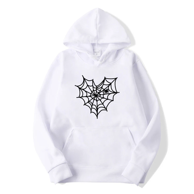 2023 Spring Women Loose Hooded Lady Hooded Sweatshirts Hat Fleece Spider Web Pattern Autumn Hoodies for Daily Wear