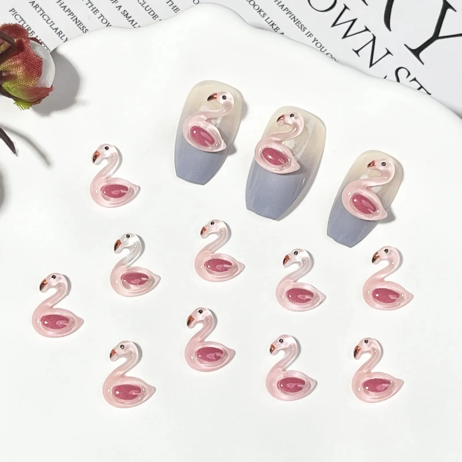 Fiery Bird & Ice Transparent Swan Cartoon Nail Charms Cute Animal Mini Parts DIY Valentine's Day Nail Art Decor Accessories