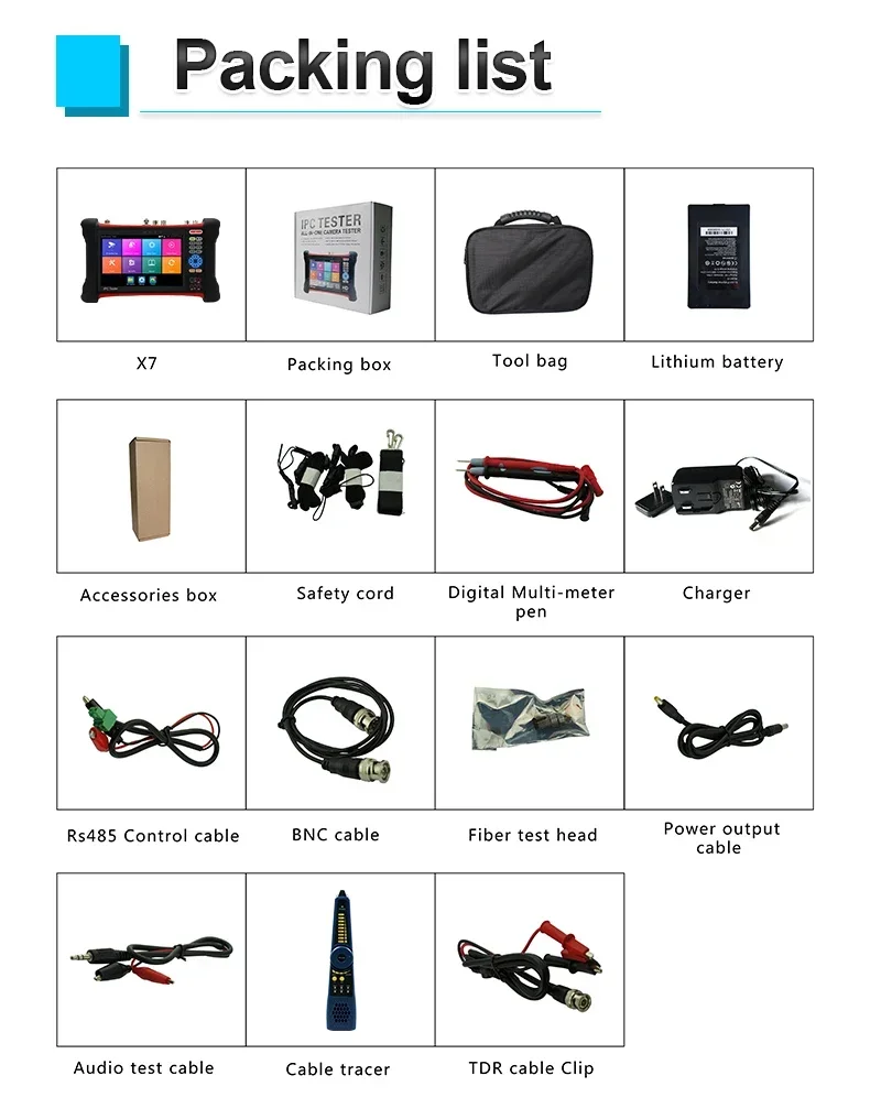 X7-Upgraded CCTV Tester, semua dalam satu Monitor 7 inci 8K H265 IP 8MP TVI CVI AHD/Analog IP kamera Tester dengan HDMI in/out, Input VGA