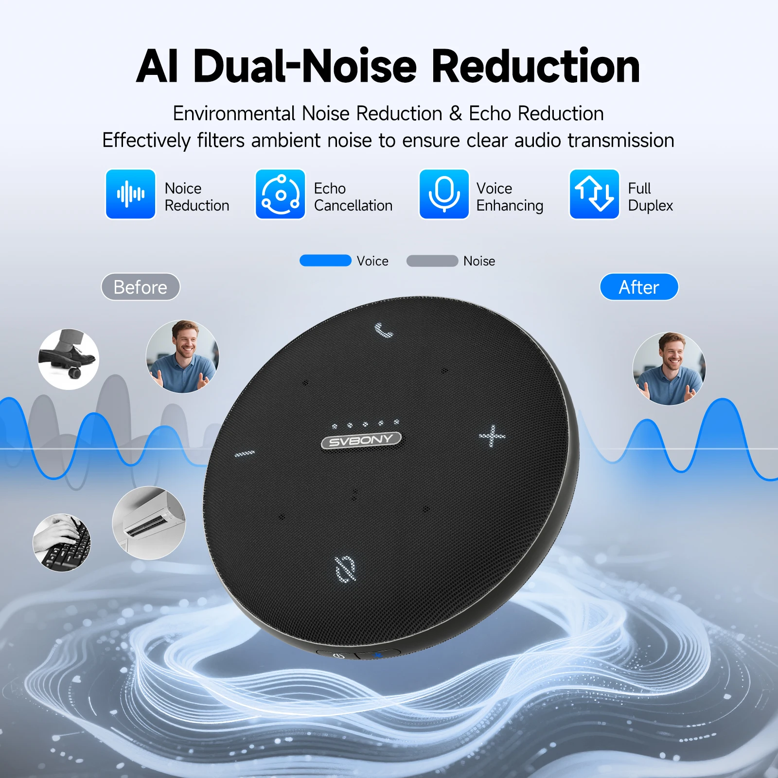Svbony Omni2 Conference Speakerphone 360° 4 Mics Bluetooth Type-C Speaker 8H Talk Time for Business Online Meeting Remote Work