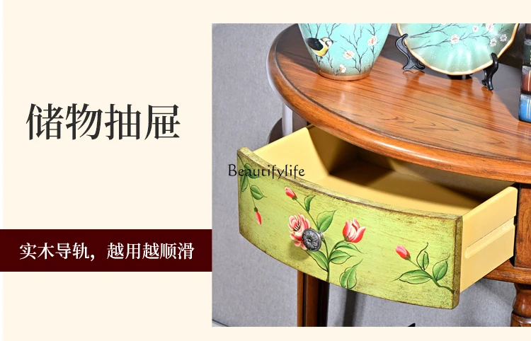 *American rural semicircular entrance table foyer corridor painted solid wood side cabinet