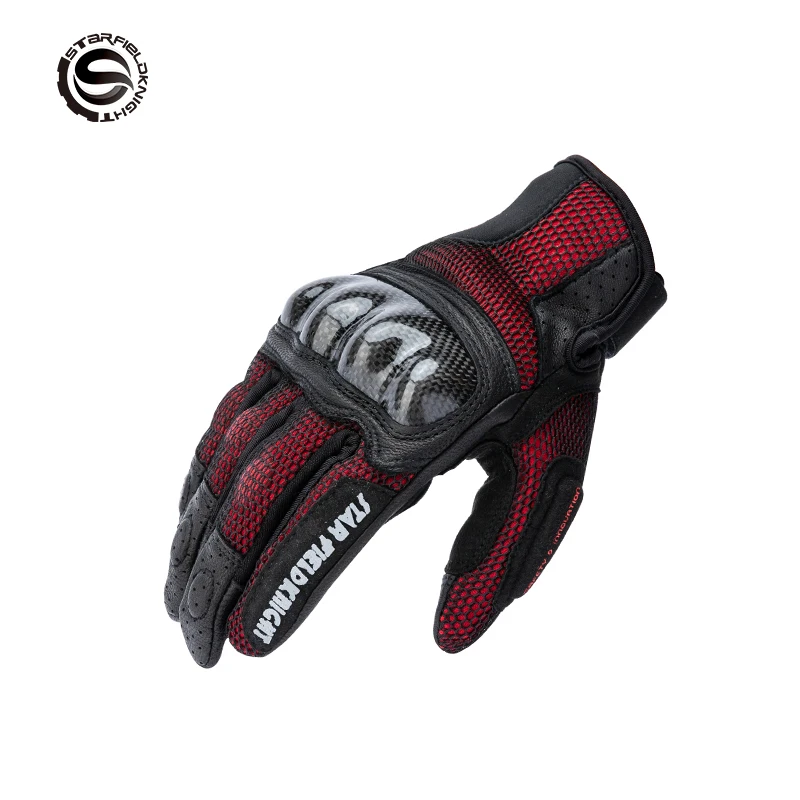 SFK Red Motorcyle Gloves Summer Mesh Breathable Carbon Fiber Motocross Profeesioal Protection Gears Accessories Touch Screen