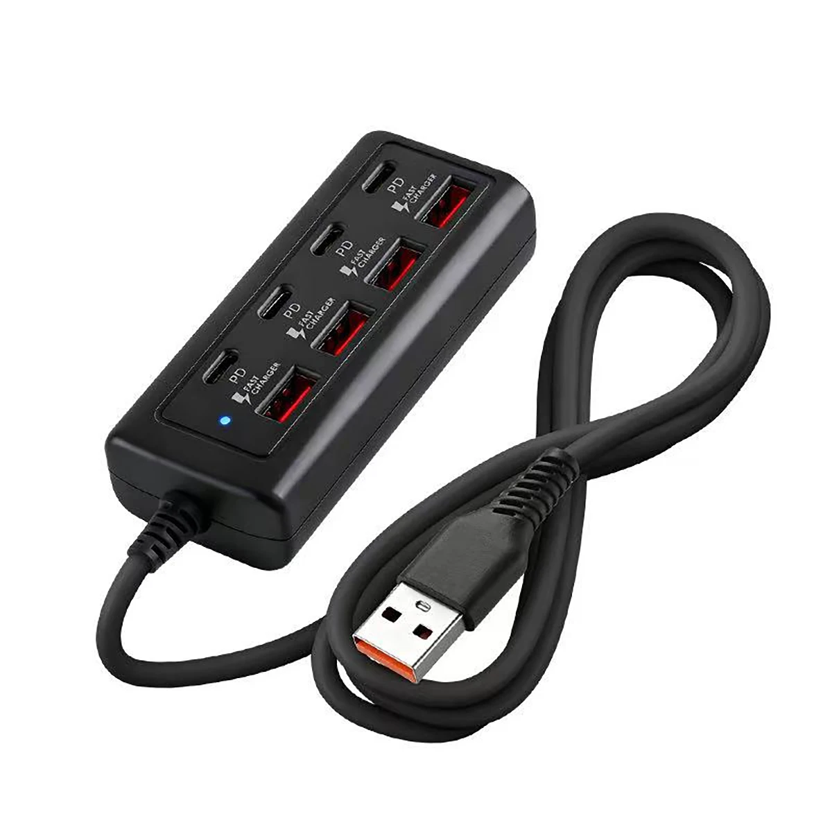 [8-Port-Station für Schnelles Laden mit USB-Hub] Ausgestattet mit 4 USB- und 4 PD-Anschlüssen | 25W Schnellladegerät, Geeignet für Computer