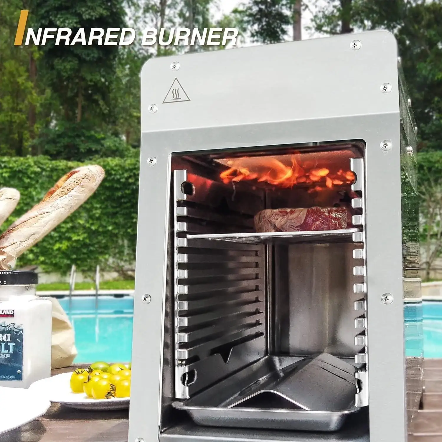 شواية غاز البروبان اللاحم المحمولة بالأشعة تحت الحمراء، شريحة لحم سريعة الطبخ من الفولاذ المقاوم للصدأ بزاوية 1500 درجة