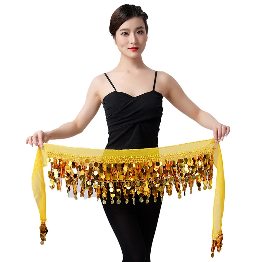 Paarse buikdans heupsjaal met pailletten, gouden munten, glanzende franje, elastische tailleband – perfect voor optredens, trainingen en D