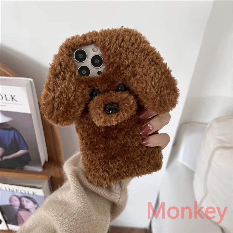 3D Cute Teddy Dog Fluffy Fur Phone Cases For Xiaoim Redmi Note 14 13 14S A5 A4 A3 14C 13C Mi 14T X7 M7 Hair Fluff Toy Soft Cover