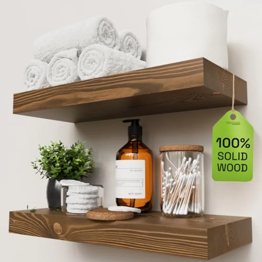 

Деревянные настенные полки для ванной комнаты, кухни, спальни, в стиле фермерского дома, из массива дерева