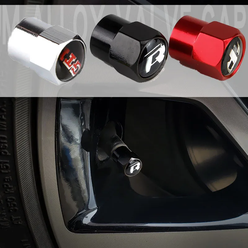 4 Uds. Tapas de válvula de neumático de rueda de estilo de coche, cubiertas para Volkswagen R Line GTI BORA CC GOLF JETTA PASSAT Polo SR32 SR36 TIGUAN TOUAREG