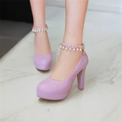 Woman Pumps Ankle Strap Girls Wedding Party Shoes Platform Dress Women Shoes High Heels Suede Ladies Shoes Size 32-43