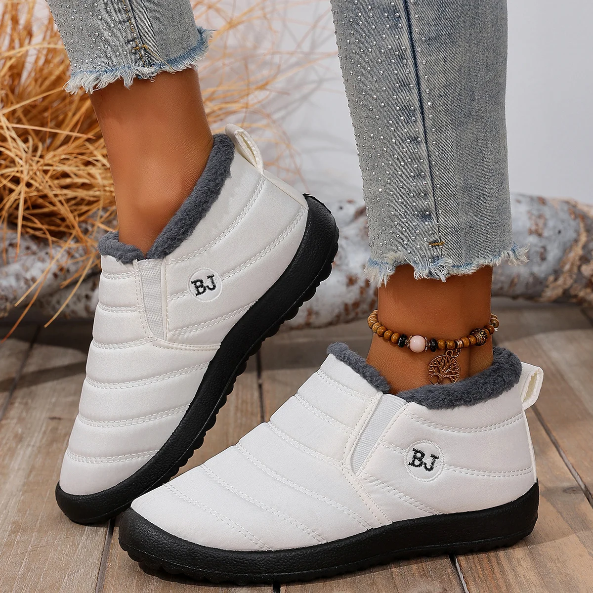 Women Fringed Slip On Ankle Booties, Trendy Comfort Winter Short Boots