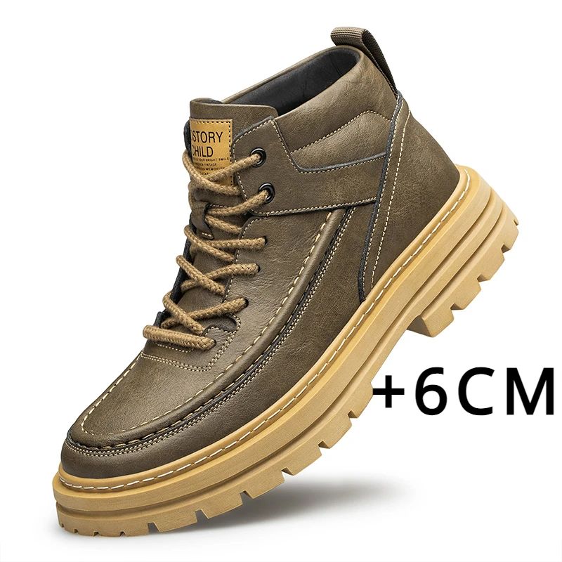 

Autumn / Winter Lace Up Khaki Men's Boots High Barrel Boots Fashion Men's Shoes High Quality Genuine Leather Work Suit Men Boots