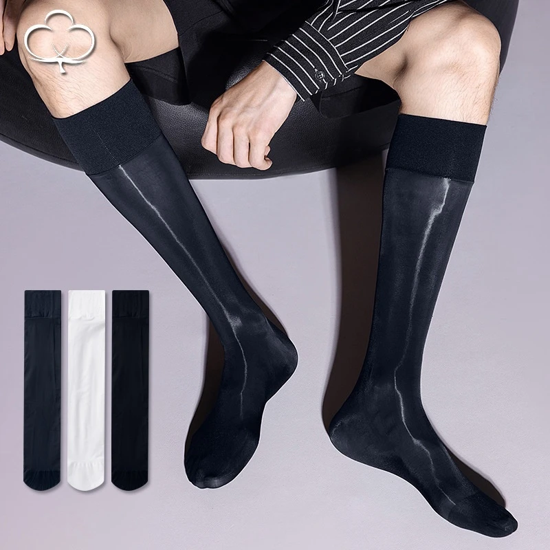 

Miosam, мужские однотонные масляные блестящие нейлоновые шелковые эластичные мужские носки высшего качества, летние тонкие сексуальные модельные носки, чулки