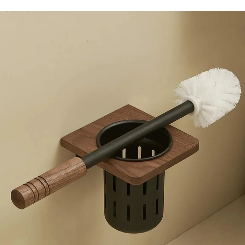 

Walnut Metal Toilet Brush Holder Wall Mounted Storage Rack Bathroom Shelf Toilets Set Accessories Products