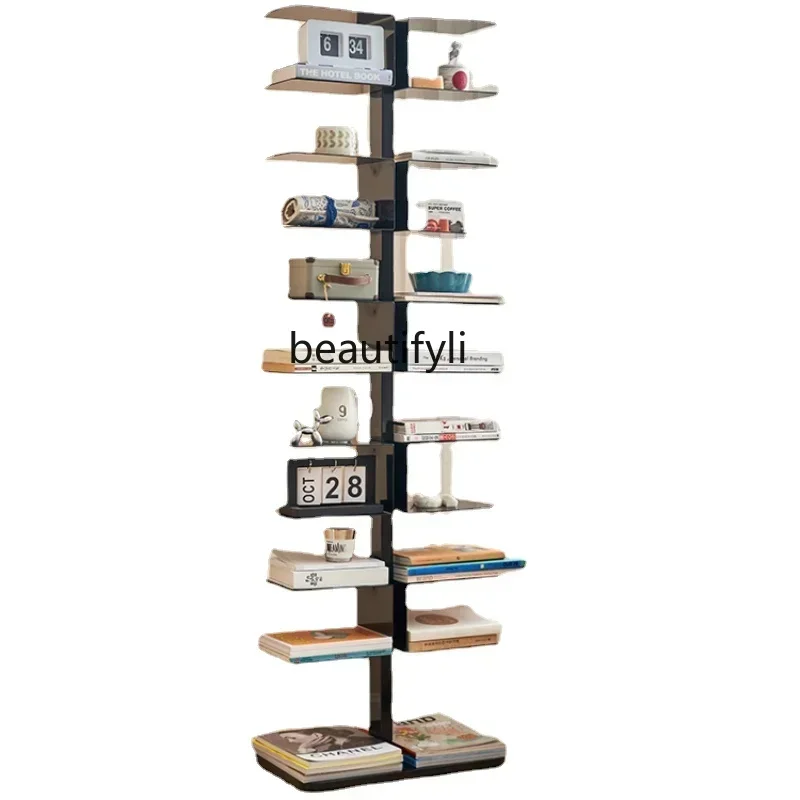 X new Yj-Nordic Wrought Iron Bookcase, Floor Storage Rack, Creative Home Bookcase, Living Room Multi-Layer Storage Rackss