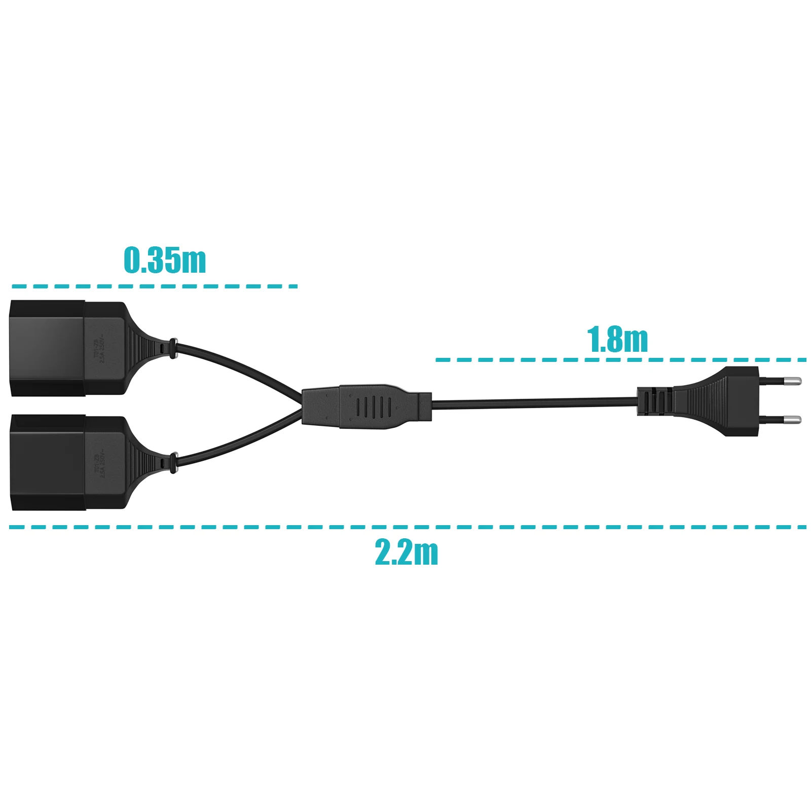 EU 2M extension cord, type C European double socket, male plug to female socket power cord, suitable for household appliances