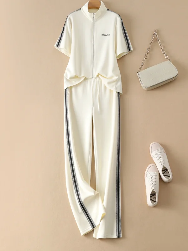 

Fashionable Casual Sportswear Set Women's Summer 2026 Thin Short Sleeve Open Cardigan Sweatshirt Two-Piece Set Youthful Looking