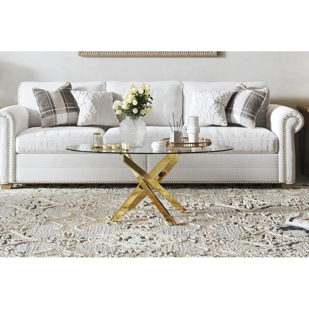 Oval Gold Chrome Legged Coffee Table, Modern Design for Living & Home Office
