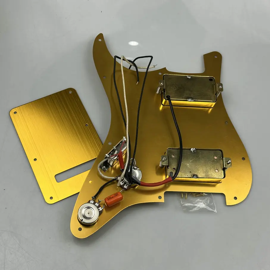 Prewired HH Double Humbucker Loaded Pickguard Gold Brushed Scratch Plate  With Back Plate Screws for ST Str/at Guitar
